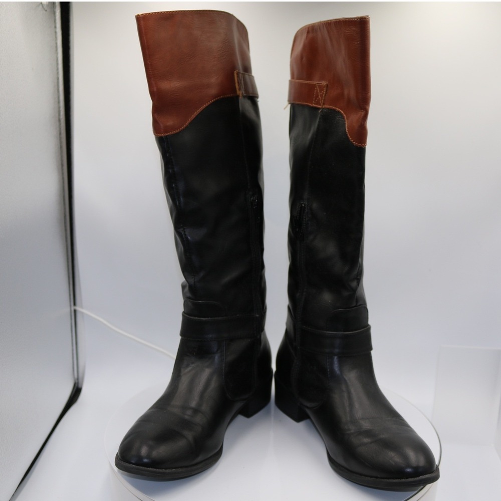 Rampage Ives Riding Boots Womens 8M Faux Leather Buckle Side Zip Equestrian